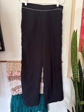 Jason Wu Black Wide-Leg Pants with White Trim split sides size medium